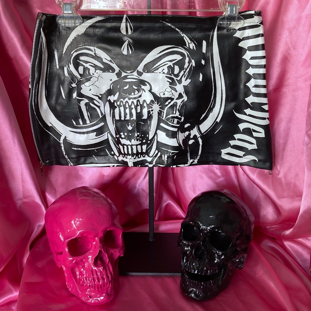 RARE Vintage 90's Glamhead Motorhead PVC Mini Skirt w/ Side Zips Y2k Goth Punk
